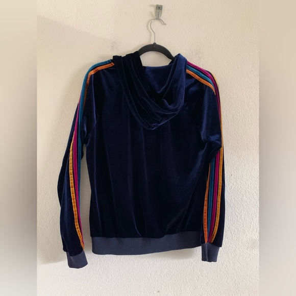 Natural Life Women’s Size Medium Blue Velvet Zip Up Sweater Multicolor Stripes - Picture 2 of 9